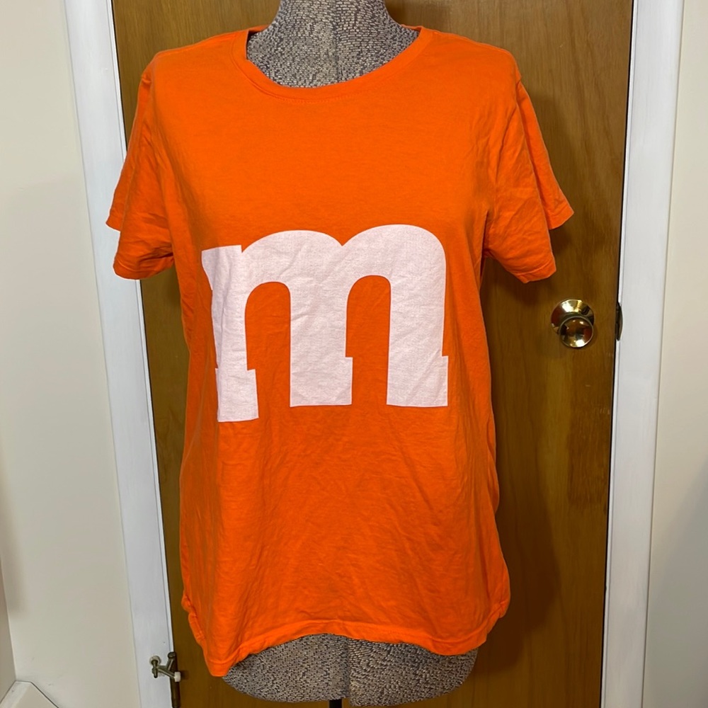 Port & Company Womens XL Short Sleeve Orange M&M T-Shirt Halloween